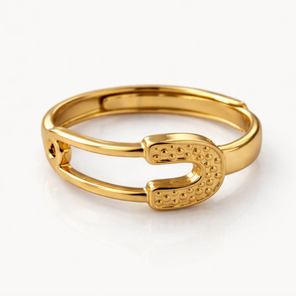 Josephine | Gold Plated Safety Pin Design Resizable Ring