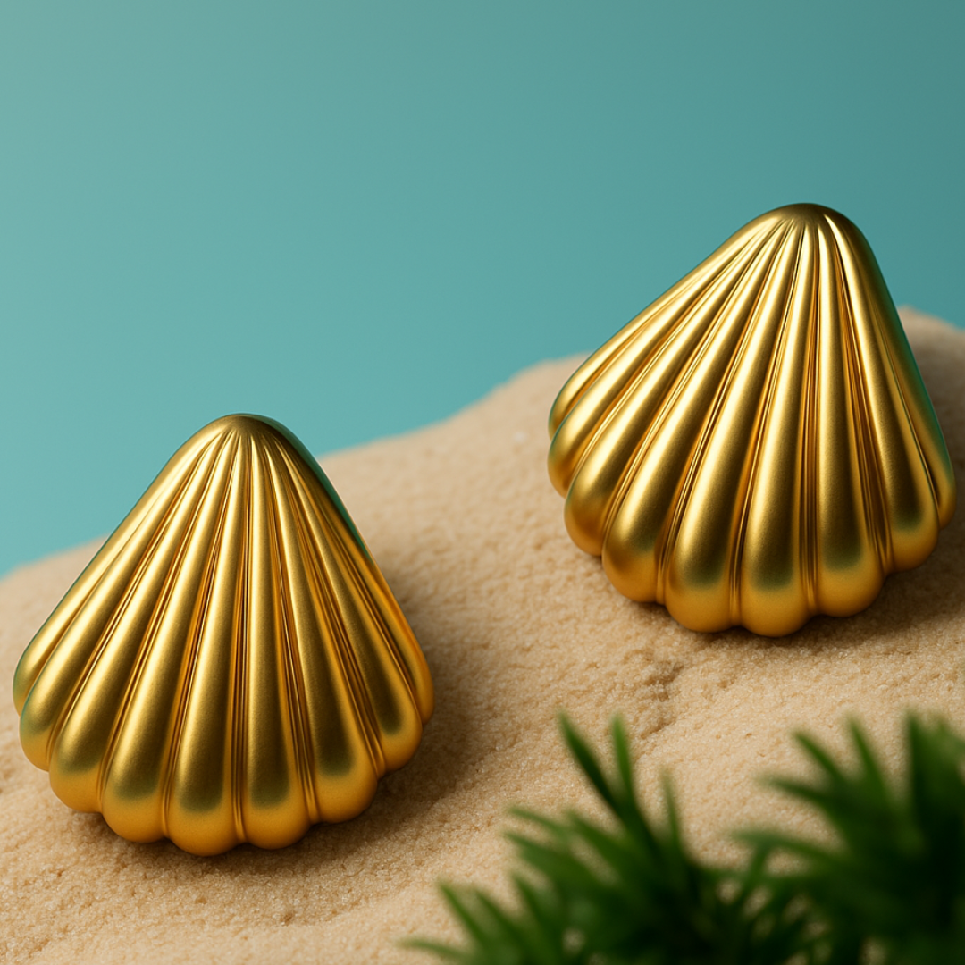 Lixie | 18K Gold-Plated Ribbed Sea Shell Waterproof Stud Earrings