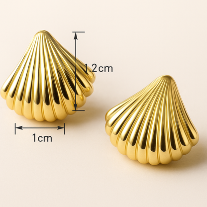 Lixie | 18K Gold-Plated Ribbed Sea Shell Waterproof Stud Earrings