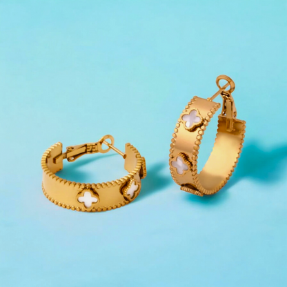 Ariel | Gold-Plated Shell Filled Four Leaf Clover Hoop Earrings