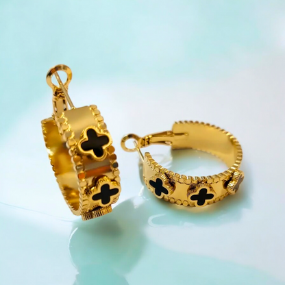 Ariel | Gold-Plated Shell Filled Four Leaf Clover Hoop Earrings