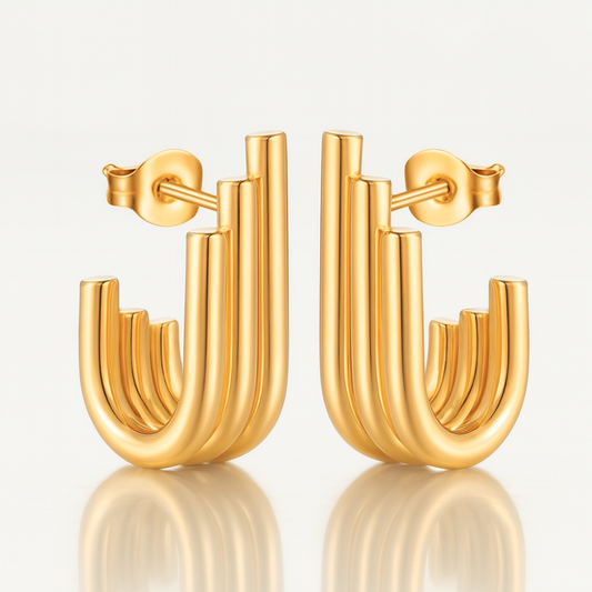 Rosara | 18K Gold Plated Triple Hoop Pipe Hoop Waterproof Earrings