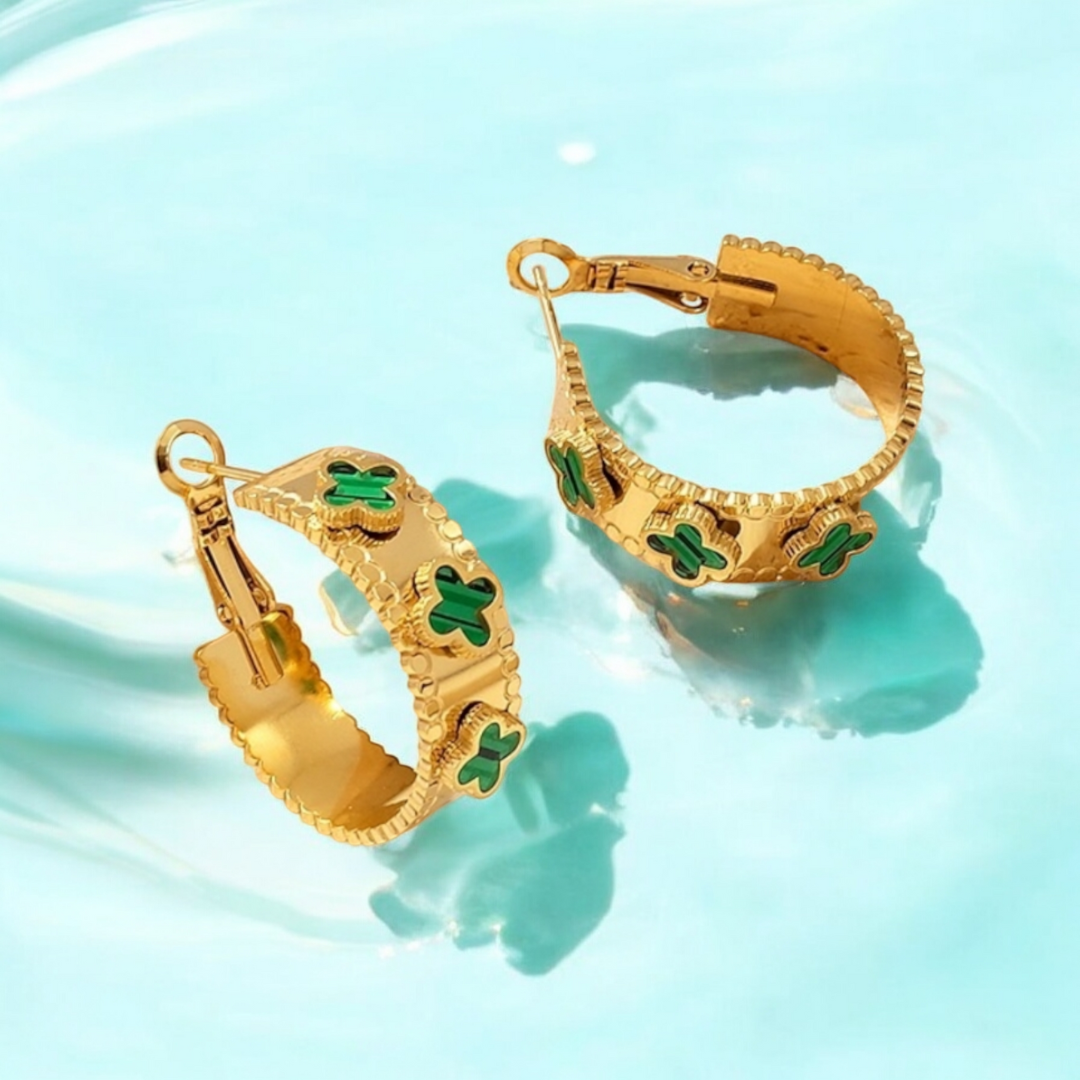 Ariel | Gold-Plated Shell Filled Four Leaf Clover Hoop Earrings