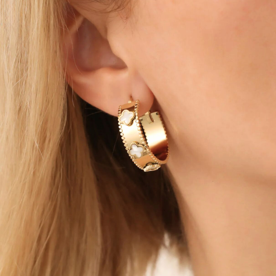 Ariel | Gold-Plated Shell Filled Four Leaf Clover Hoop Earrings