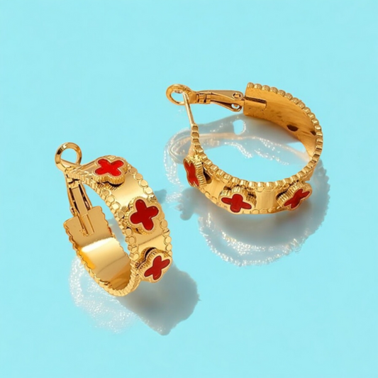 Ariel | Gold-Plated Shell Filled Four Leaf Clover Hoop Earrings