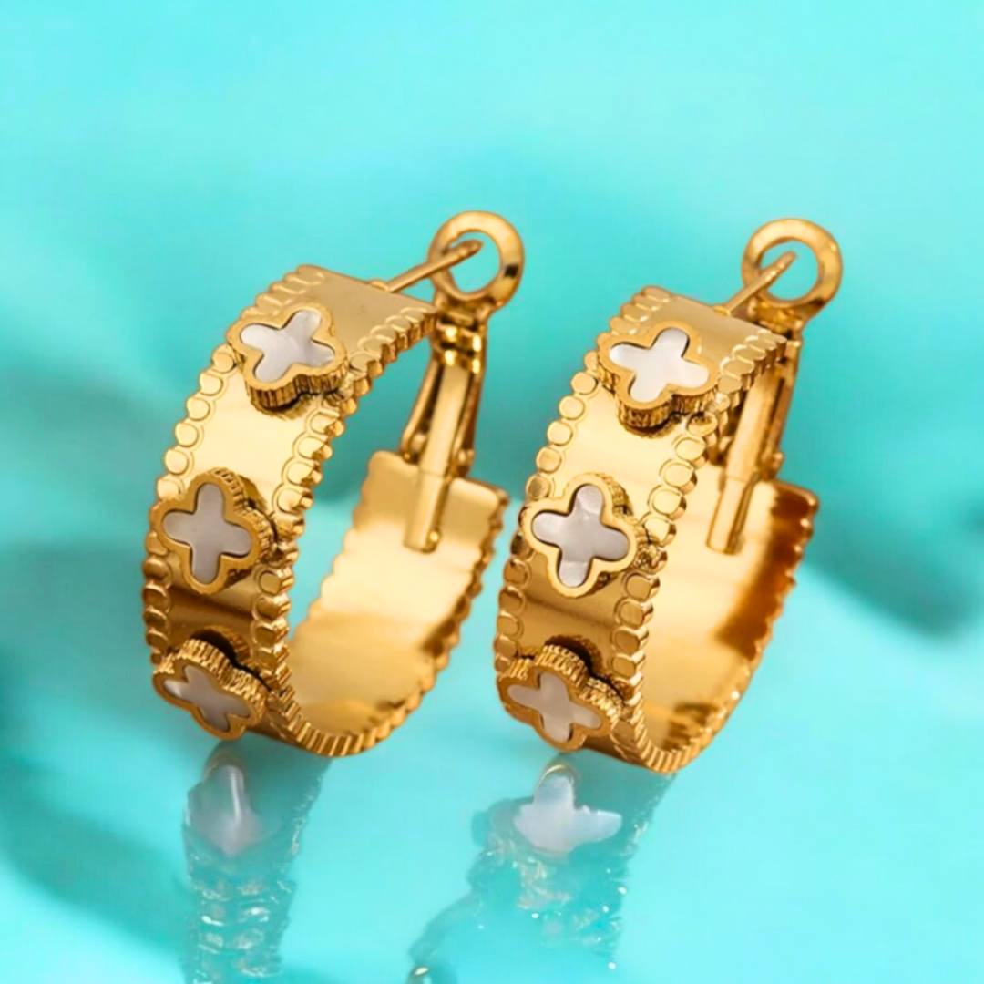 Ariel | Gold-Plated Shell Filled Four Leaf Clover Hoop Earrings