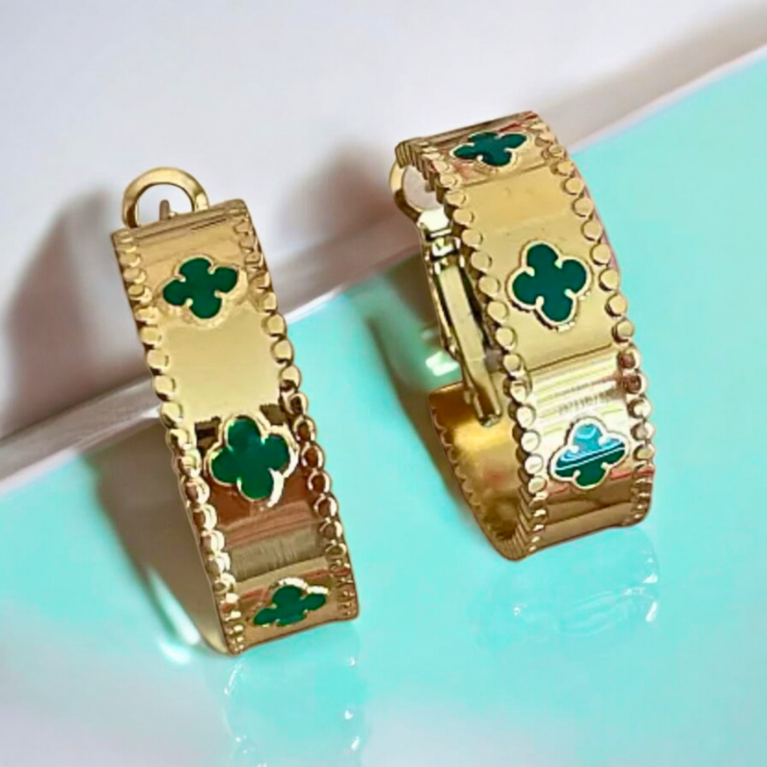 Ariel | Gold-Plated Shell Filled Four Leaf Clover Hoop Earrings