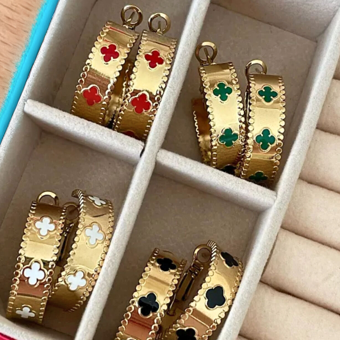 Ariel | Gold-Plated Shell Filled Four Leaf Clover Hoop Earrings