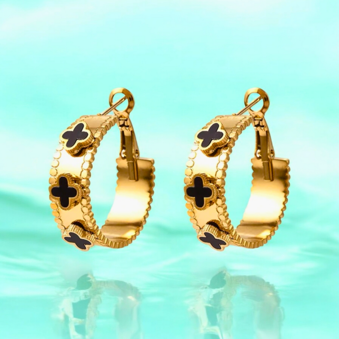 Ariel | Gold-Plated Shell Filled Four Leaf Clover Hoop Earrings