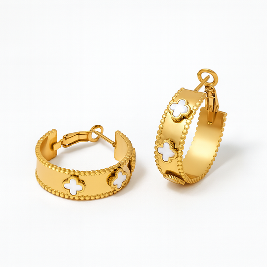 Ariel | Gold-Plated Shell Filled Four Leaf Clover Hoop Earrings