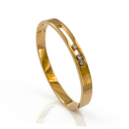 Rose | Gold Plated Sliding Ball Zircon Cuff Bangle