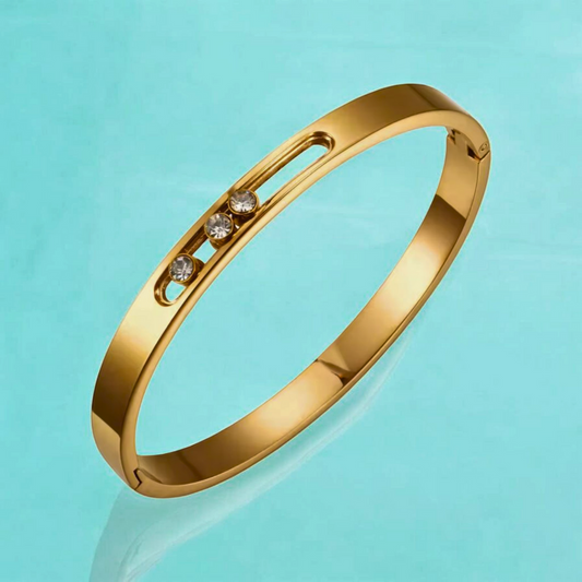 Rose | Gold-Plated Sliding Ball Zircon Cuff Bracelet Bangle
