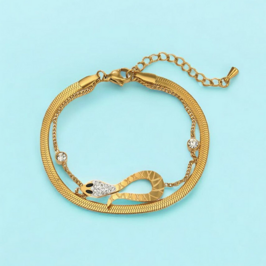 Claudia | Gold Plated Snake Charm Zircon Bracelet