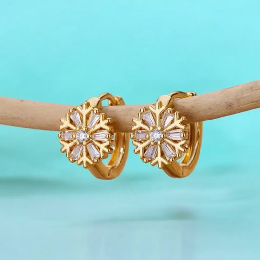 Rosalia | Gold Plated Snowflake Huggie Hoop Earrings