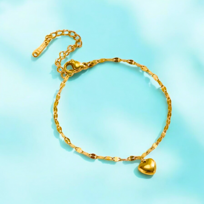 Zeta | Gold Plated Solid Love Heart Charm Bracelet