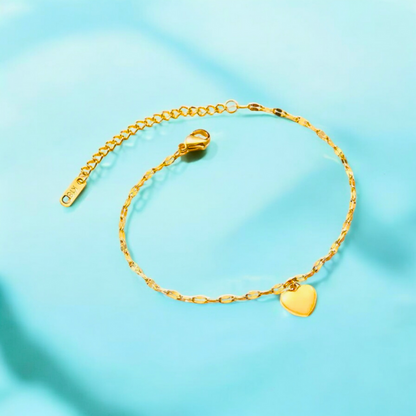 Zeta | Gold Plated Solid Love Heart Charm Bracelet