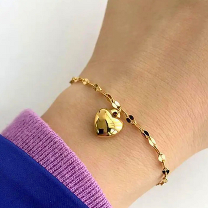 Zeta | Gold Plated Solid Love Heart Charm Bracelet