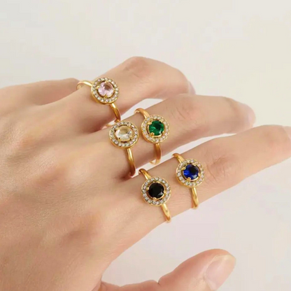 Meritt | Gold Plated Circular Solitaire Faceted Zircon Resizable Ring
