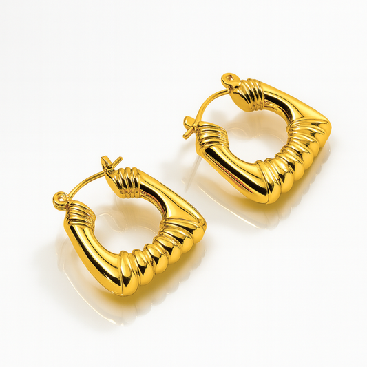Nadine | 18K Gold Plated Square Bamboo Hoop Waterproof Earrings
