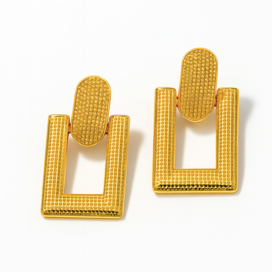 Dora | 18K Gold-Plated Rectangular Drop Hanging Waterproof Earrings