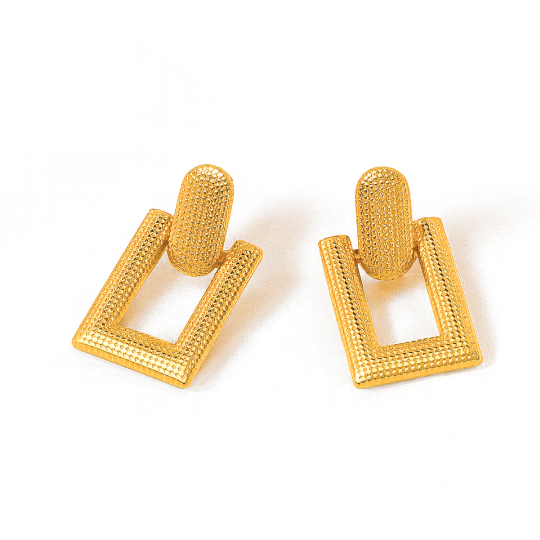 Dora | 18K Gold-Plated Rectangular Drop Hanging Waterproof Earrings