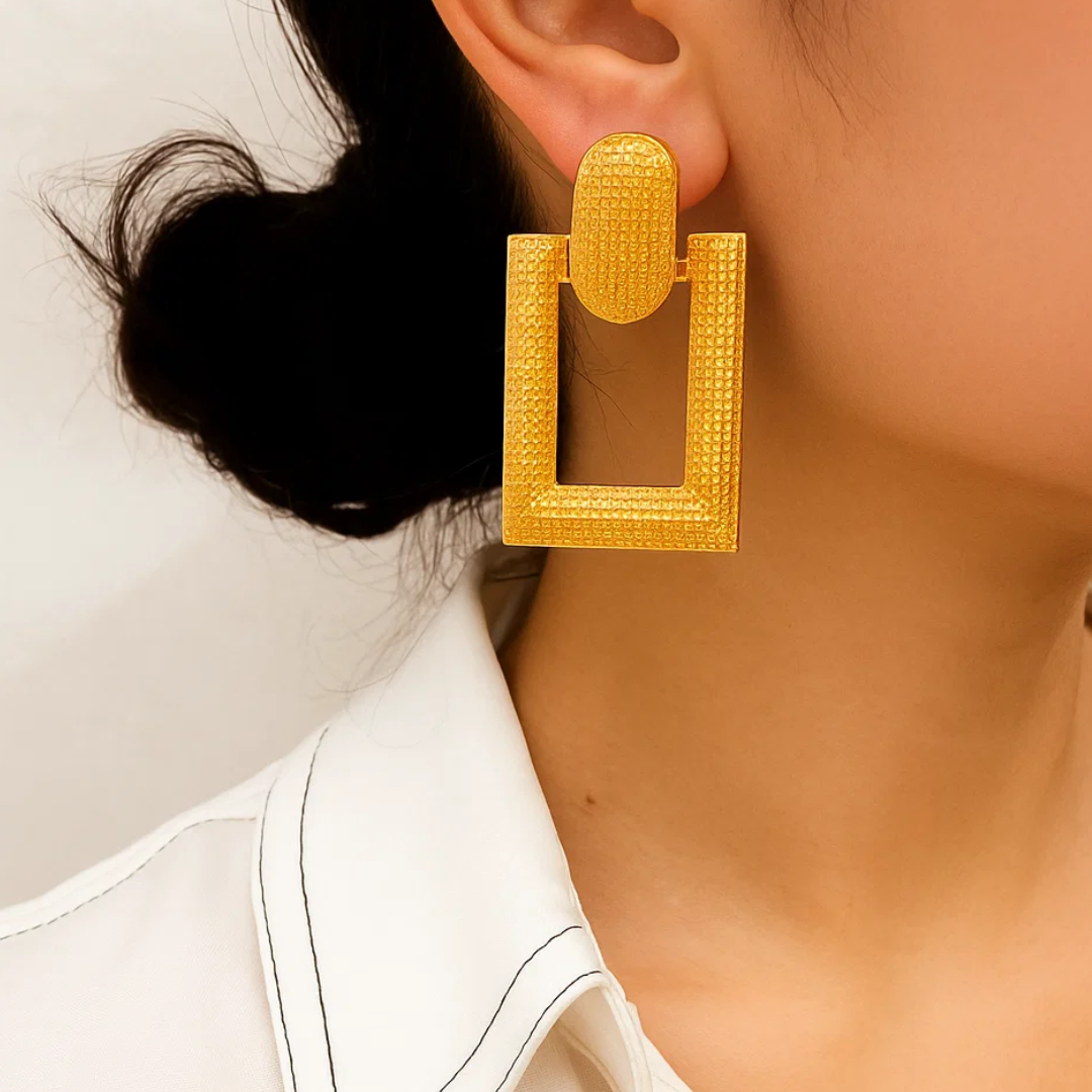 Dora | 18K Gold-Plated Rectangular Drop Hanging Waterproof Earrings