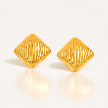 Orielle | Gold-Plated Vintage Ribbed Square Stud Earrings