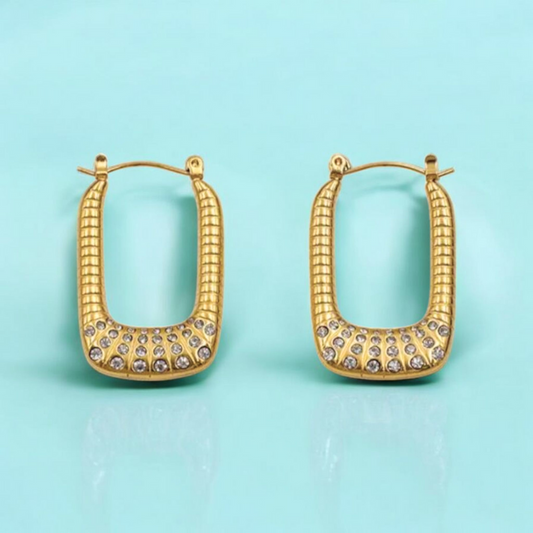 Savannah | Gold-Plated Rectangular Square Large Hoop Earrings with Zircons