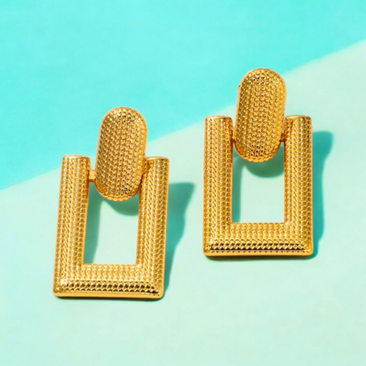 Dora | Gold-Plated Rectangular Drop Hanging Earrings
