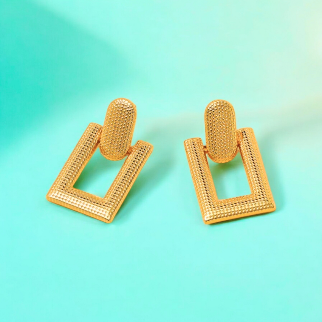 Dora | Gold-Plated Rectangular Drop Hanging Earrings