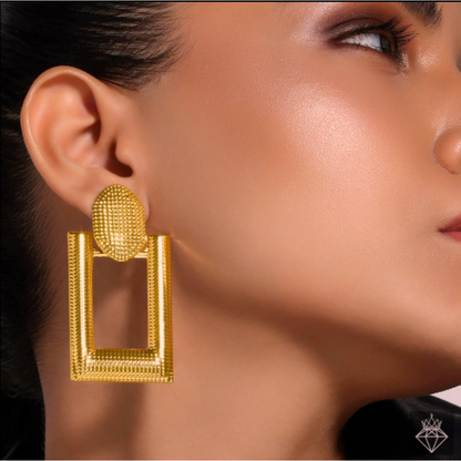 Dora | Gold-Plated Rectangular Drop Hanging Earrings