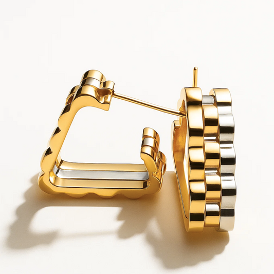 Livia | 18K Gold and Tri-Color Plated Triangle Geometric Waterproof Earrings