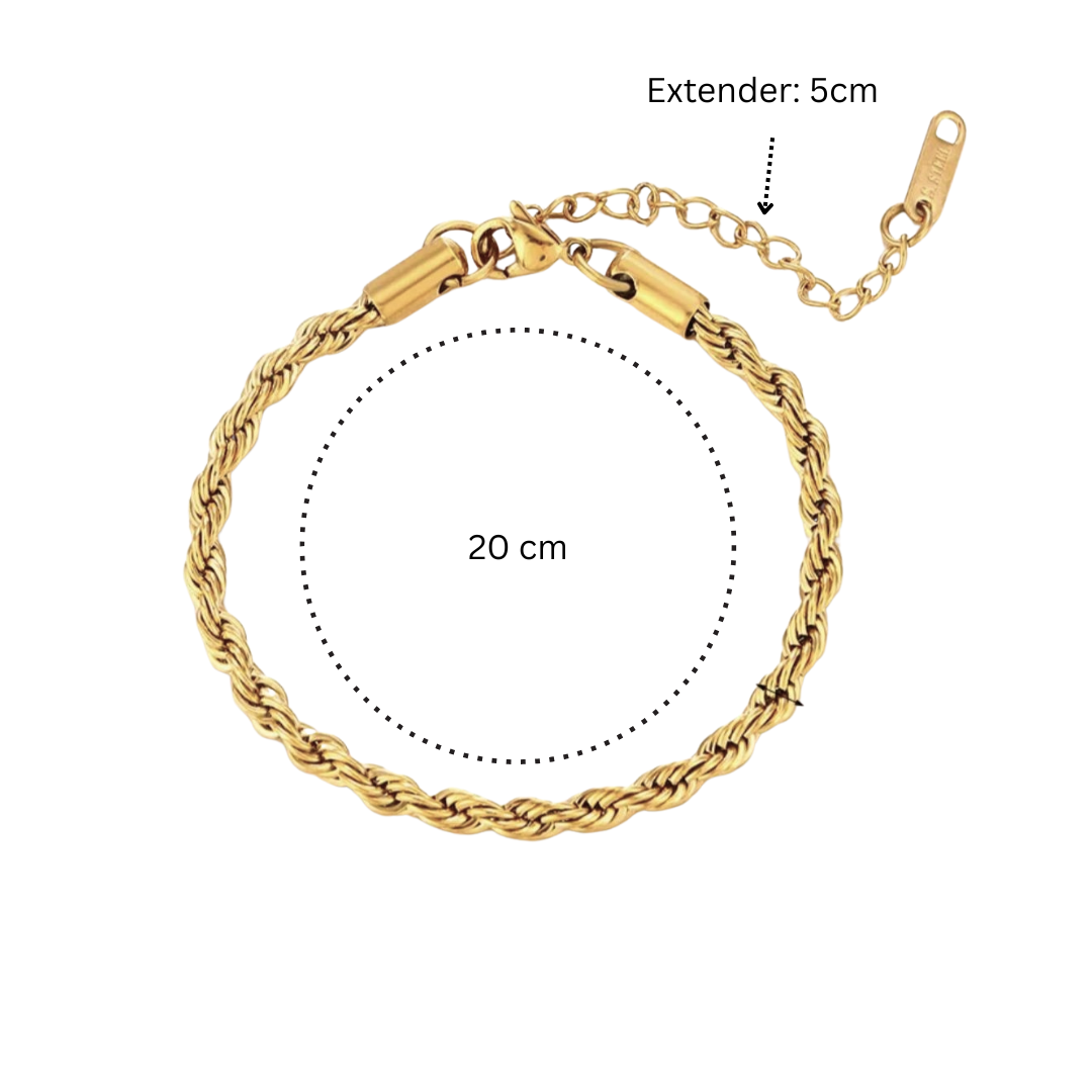 Simone | Gold (18K) Plated Twisted Rope  Chain Waterproof Bracelet