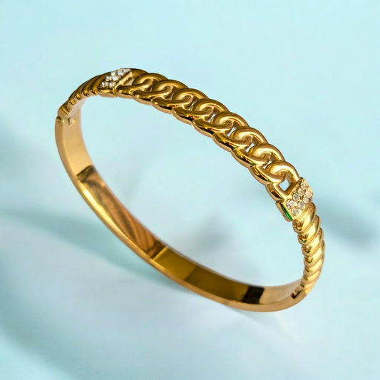 Deanna | Gold Plated Braided Inter-Linked Cuff Bangle Bracelet with Zircons
