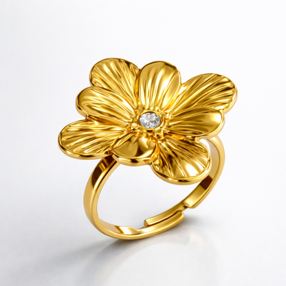Gabriella | Gold-Plated Vintage Chunky Flower Floral Resizable Ring