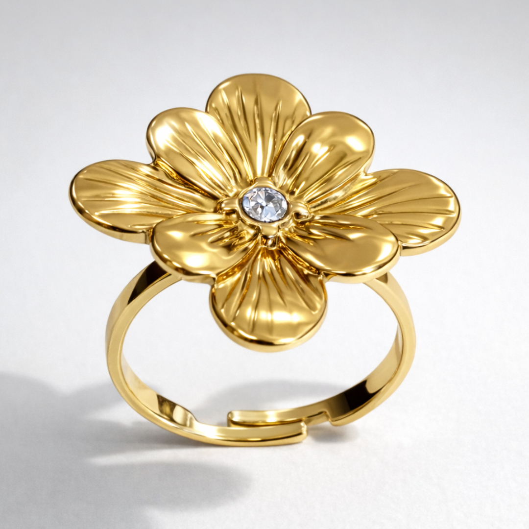 Gabriella | Gold-Plated Vintage Chunky Flower Floral Resizable Ring