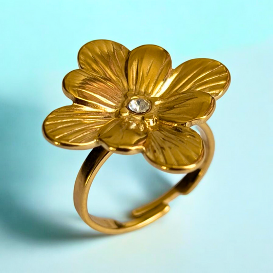 Gabriella | Gold-Plated Vintage Chunky Flower Floral Resizable Ring