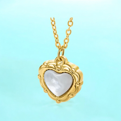 Sephora | Gold Plated Vintage Shell Filled Heart Pendant Necklace