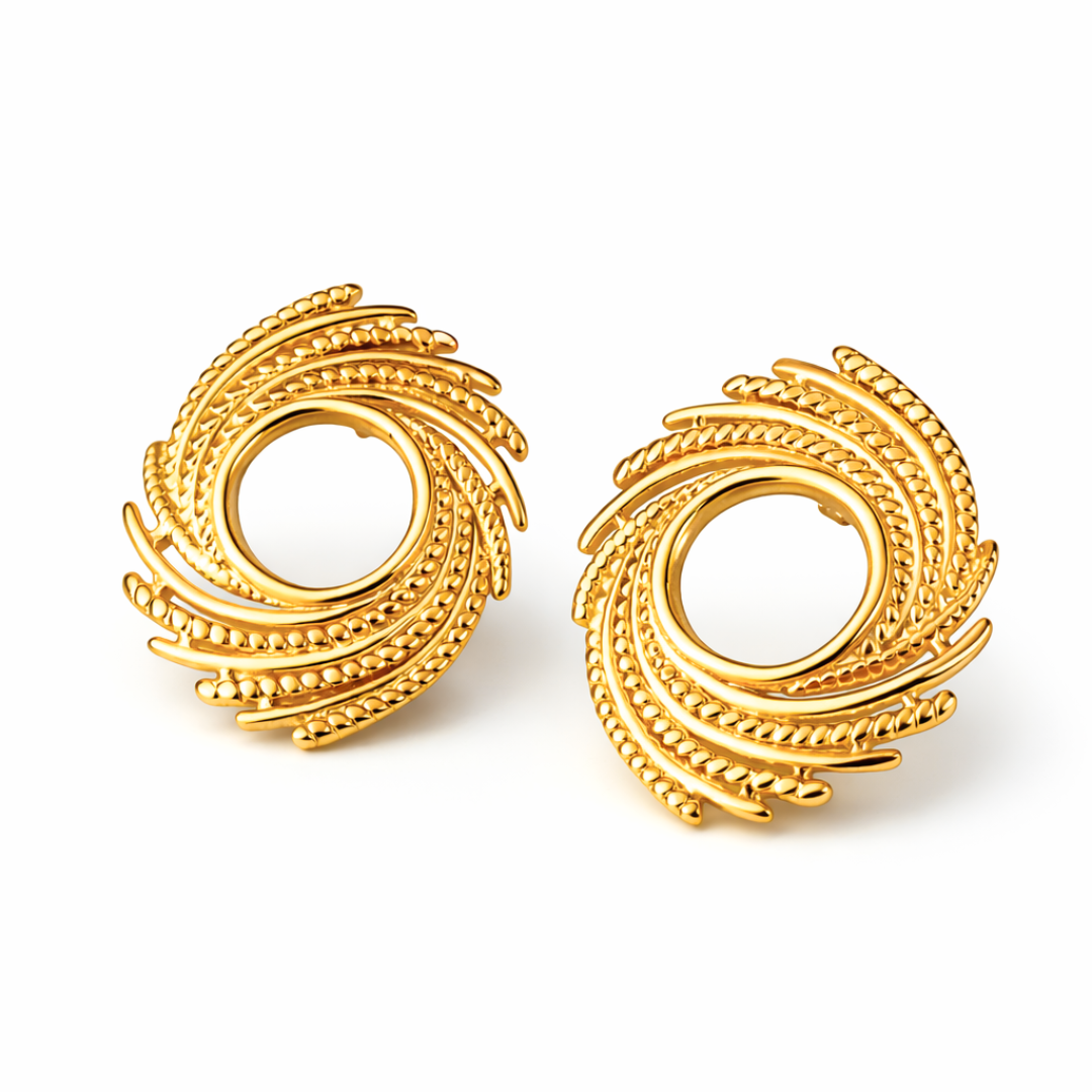 Ines | Gold Plated Nest Style Stud Earrings