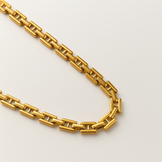 Beatrice | Gold (18K) Bar Link/Cuban Link Chunky Waterproof Chain Necklace