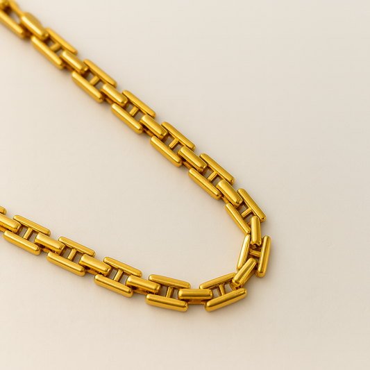 Beatrice | Gold (18K) Bar Link/Cuban Link Chunky Waterproof Chain Necklace