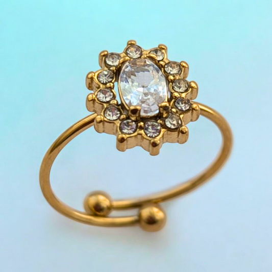 Brooke | Gold-Plated Pink and White Zircon Embedded Resizable Engagement Ring