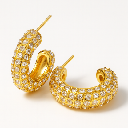 Brielle | Gold (18K) Plated C-Shaped Waterproof Hoop Earrings with Zircons