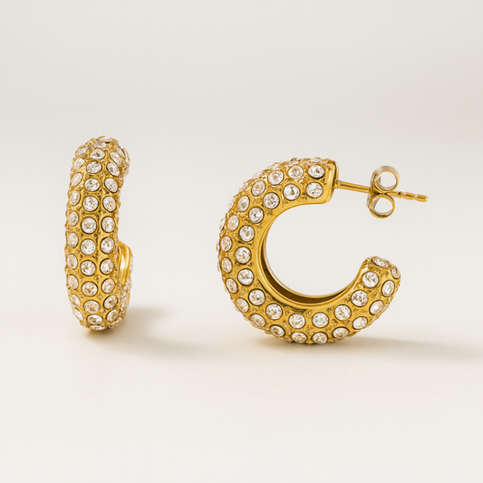 Brielle | Gold (18K) Plated C-Shaped Waterproof Hoop Earrings with Zircons