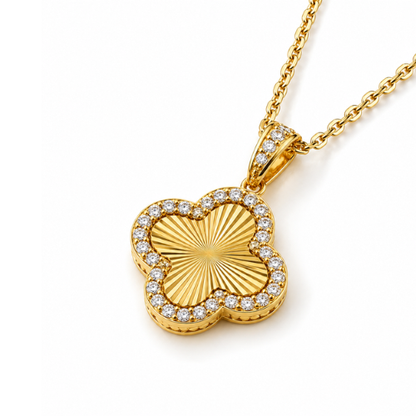 Clover Necklace - Textured Gold-Plated Four-Leaf Clover Necklace
