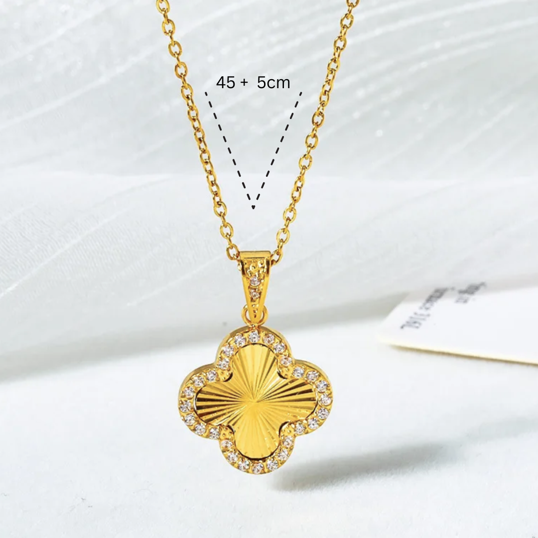 Clover Necklace - 18K Gold Plated Textured Four-Leaf Pendant Waterproof Chain