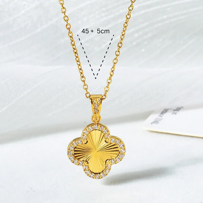 Clover Necklace - 18K Gold Plated Textured Four-Leaf Pendant Waterproof Chain