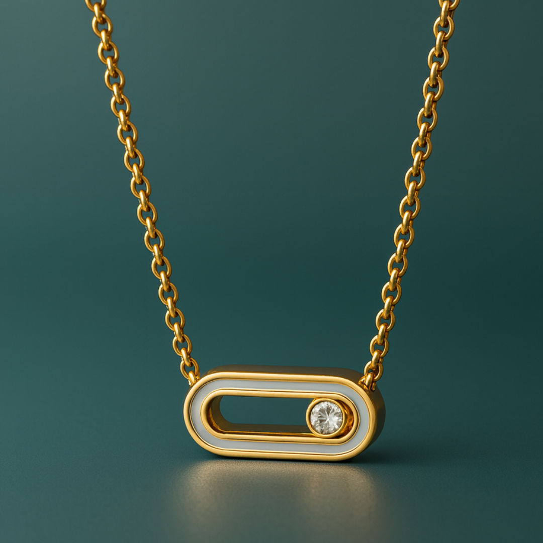 Sandra | Gold Plated Sliding Ball Uno Geometric Necklace