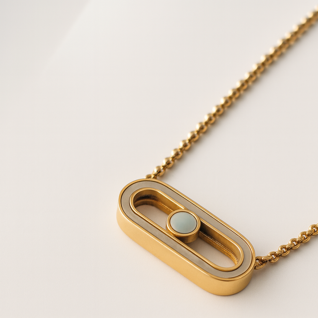 Sandra | Gold Plated Sliding Ball Uno Geometric Necklace