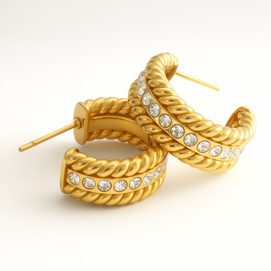 Mirra | Gold (18K) Plated C-Shaped Waterproof Hoop Earrings with Zircons